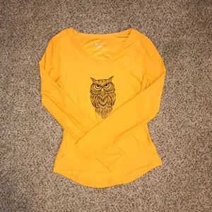 No Boundaries Yellow Owl Print Longsleeve Shirt
